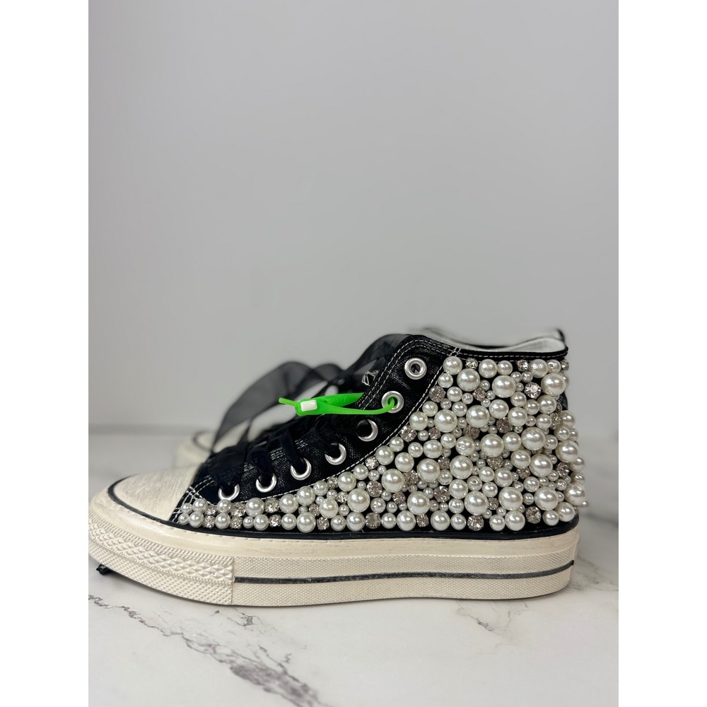 Free People Pearl Crush Hi Top Sneakers by Nan-Ku Black Sz 39 New - Picture 3 of 8